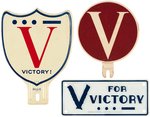 WORLD WAR II "V" FOR VICTORY LICENSE PLATE ATTACHMENT TRIO