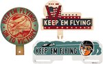 WORLD WAR II "KEEP 'EM FLYING" LICENSE PLATES/ATTACHMENT TRIO.