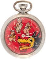 THREE LITTLE PIGS INGERSOLL POCKET WATCH WITH ANIMATED BIG BAD WOLF.