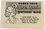 ORPHAN ANNIE RARE "JULY" BIRTHDAY RING AND INSTRUCTION FOLDER.