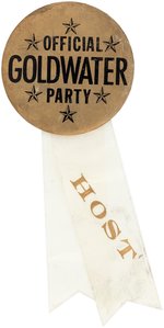 UNUSUAL 3.5" "OFFICIAL GOLDWATER PARTY" BUTTON WITH "HOST" RIBBON EX-COLLECTION OF COLORADO GOV.