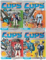 C.O.P.S. 'N CROOKS LOT OF EIGHT CARDED ACTION FIGURES AND BOXED ASSAULT VEHICLE.