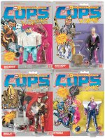 C.O.P.S. 'N CROOKS LOT OF EIGHT CARDED ACTION FIGURES AND BOXED ASSAULT VEHICLE.