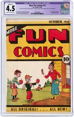 "MORE FUN COMICS" #14 OCTOBER 1936 CGC RESTORED 4.5 SLIGHT (A-1) VG+.