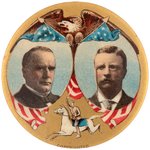 McKINLEY AND ROOSEVELT LARGEST SIZE ROUGH RIDER JUGATE BUTTON.