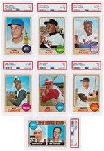 1968 TOPPS BASEBALL STARS & HOF'ERS LOT OF SEVEN PSA GRADED.