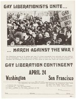 SMC 1971 GAY LIBERATION TASK FORCE HANDBILL & BUTTON FOR GAY LIBERATION CONTINGENT PROTEST.