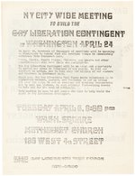 SMC 1971 GAY LIBERATION TASK FORCE HANDBILL & BUTTON FOR GAY LIBERATION CONTINGENT PROTEST.