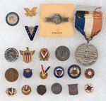 HOME FRONT BADGES AND STUDS INCLUDING BOY SCOUTS SCRAP AWARD, 10K GOLD, SEVERAL STERLING.