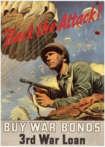 WORLD WAR II "BACK THE ATTACK!" WAR BONDS POSTER.