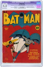 "BATMAN" #6 AUGUST-SEPTEMBER 1941 CGC RESTORED APPARENT 4.0 SLIGHT/MOD. (C-2) VG.