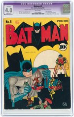 "BATMAN" #5 SPRING 1941 CGC RESTORED APPARENT 4.0 SLIGHT C-1 VG.