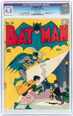 "BATMAN" #14 DECEMBER-JANUARY 1942/43 CGC CONSERVED 4.5 VG+.