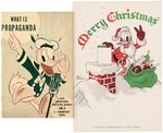 DONALD DUCK CHRISTMAS CARD, WORLD WAR II PROPAGANDA MANUAL & INSIGNIA PATCH.