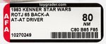 "STAR WARS: RETURN OF THE JEDI - AT-AT DRIVER" 65 BACK-A AFA 80 NM.