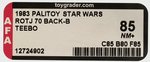 PALITOY "STAR WARS: RETURN OF THE JEDI - TEEBO" TRI-LOGO 70 BACK-B AFA 85 NM+.