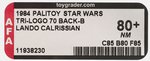 PALITOY "STAR WARS: RETURN OF THE JEDI - LANDO CALRISSIAN" TRI-LOGO 70 BACK-B AFA 80+ NM.