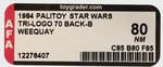 PALITOY "STAR WARS: RETURN OF THE JEDI - WEEQUAY" TRI-LOGO 70 BACK-B AFA 80 NM.