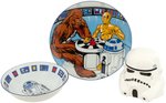 "STAR WARS" SIGMA CERAMICS FANTASY CHILDSET, MUG SET AND STORMTROOPER CUP/BOX, PLACEMAT LOT OF 12.