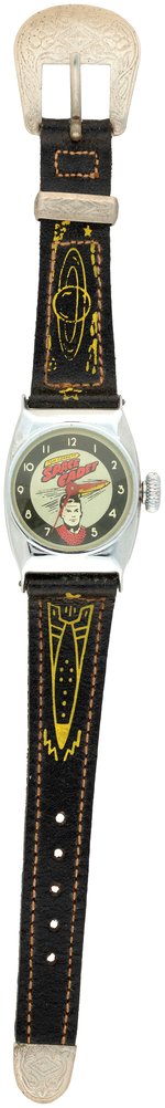 "TOM CORBETT SPACE CADET" BOXED WATCH WITH ROCKET INSERT.