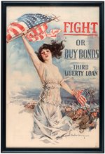 WORLD WAR I HOWARD CHANDLER CHRISTY "FIGHT OR BUY BONDS!" FRAMED WAR POSTER.