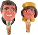 JOHN AND JACKIE KENNEDY TWO PAIR OF FIGURAL BOTTLE STOPPERS.