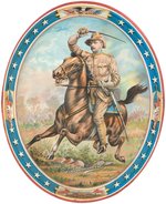 "TEDDY ROOSEVELT" IN ROUGH RIDER UNIFORM ON HORSEBACK OVAL SERVING TRAY.