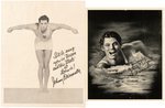 JOHNNY WEISSMULLER SWIMMING-RELATED CARD & PICTURES.