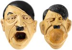 WORLD WAR II ANTI-HITLER FIGURAL PLASTER ASHTRAY PAIR.