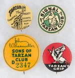 TARZAN LOT OF FOUR CLASSIC CELLULOID PINBACK BUTTONS.