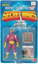 SECRET WARS "DOOM STAR W/KANG" IN BOX AND "BARON ZEMO" ON CARD.