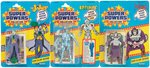 "SUPER POWERS COLLECTION - JOKER, BRAINIAC & DESAAD" CARDED ACTION FIGURE LOT OF THREE.