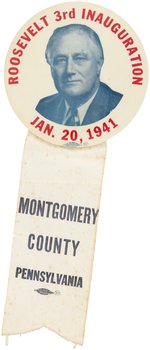 "ROOSEVELT 3RD INAUGURATION" LARGE PORTRAIT BUTTON WITH RIBBON.