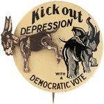 "KICK OUT DEPRESSION" & "BRING BACK PROSPERITY" MECHANICAL BUTTON PAIR.