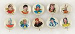 FAWCETT CHARACTERS BUTTON SET INCLUDING CAPTAIN MARVEL.