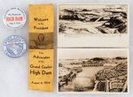 ROOSEVELT FIVE "GRAND COULEE DAM" ITEMS INCLUDING RARE BUTTON AND RIBBON.