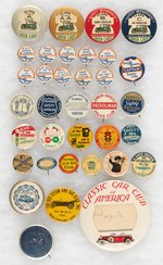 TAXIS, AUTOMOBILE SAFETY, EARLY CAR CLUBS 35 BUTTONS WITH MANY RARITIES.