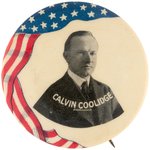 COOLIDGE DRAPED FLAG MOTIF PORTRAIT BUTTON.