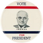 ENORMOUS 9" "VOTE TRUMAN FOR PRESIDENT" PORTRAIT BUTTON.