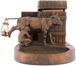 MECHANICAL MRS. O'LEARY'S COW KICKING LANTERN CHICAGO 1871 FIRE ASHTRAY MADE FOR 1933 EXPO.