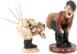 WORLD WAR II ANTI-HITLER FIGURAL PINCUSHION & TOOTHPICK HOLDER PAIR.