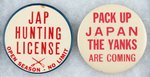 RARE 3.5" SIZES OF JAP HUNTING LICENSE & PACK UP JAPAN THE YANKS ARE COMING.