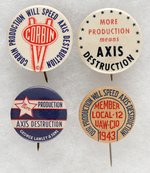 FOUR "AXIS DESTRUCTION" SCARCE TO RARE BUTTONS.