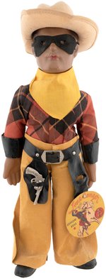 "LONE RANGER OFFICIAL DOLL" WITH TAG, HAT, GUNS BY DOLLCRAFT NOVELTY.