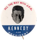 KENNEDY "ALL THE WAY WITH JFK" FLOATING HEAD BUTTON HAKE #41.