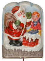 HOWDY DOODY AND SANTA ILLUMINATED WALL PLAQUE WITH CHIMNEY SCENE.