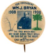 BRYAN "TREE OF LIFE" SCARCE 1908 CAMPAIGN BUTTON HAKE #424.