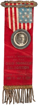 COX "OHIO BOOSTER DELEGATION TO SAN FRANCISCO" CALIFORNIA RIBBON BADGE.