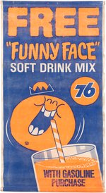 "FREE FUNNY FACE SOFT DRINK MIX" 76 GAS STATION ADVERTISING BANNER.