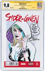 "SPIDER GWEN" #1 APRIL 2015 CGC 9.8 NM/MINT SIGNATURE SERIES WITH NEAL ADAMS SKETCH COVER.